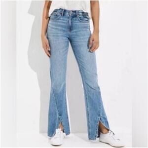 American Eagle 90s Bootcut Denim Blue Jeans Split Hem High Rise Women’s Size 8 R